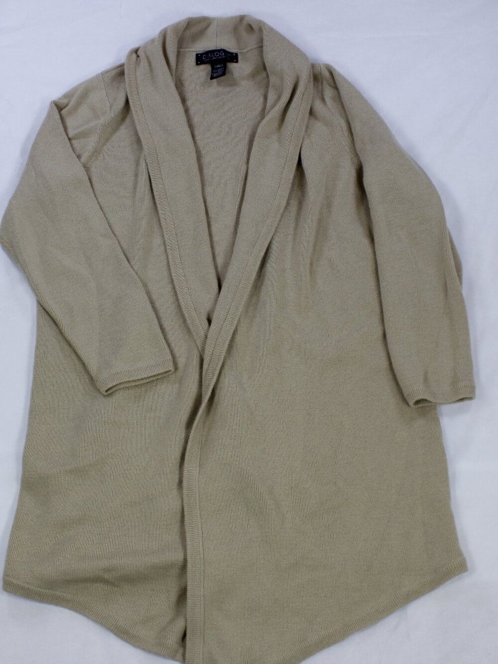 Dialogue Women's Beige Open-Front Cardigan - Shawl Collar - Size S